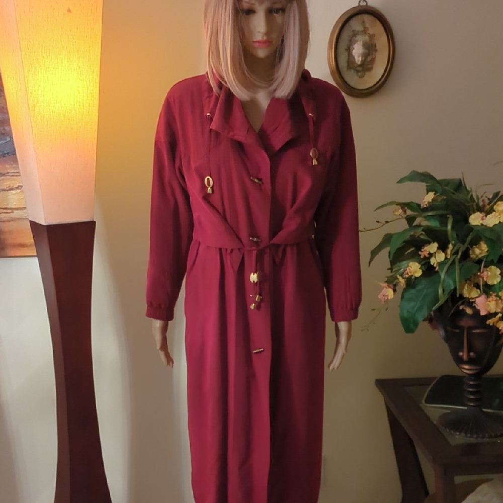 Elegant Burgundy Rain Coat With Removable Warm Lining, Size 2.